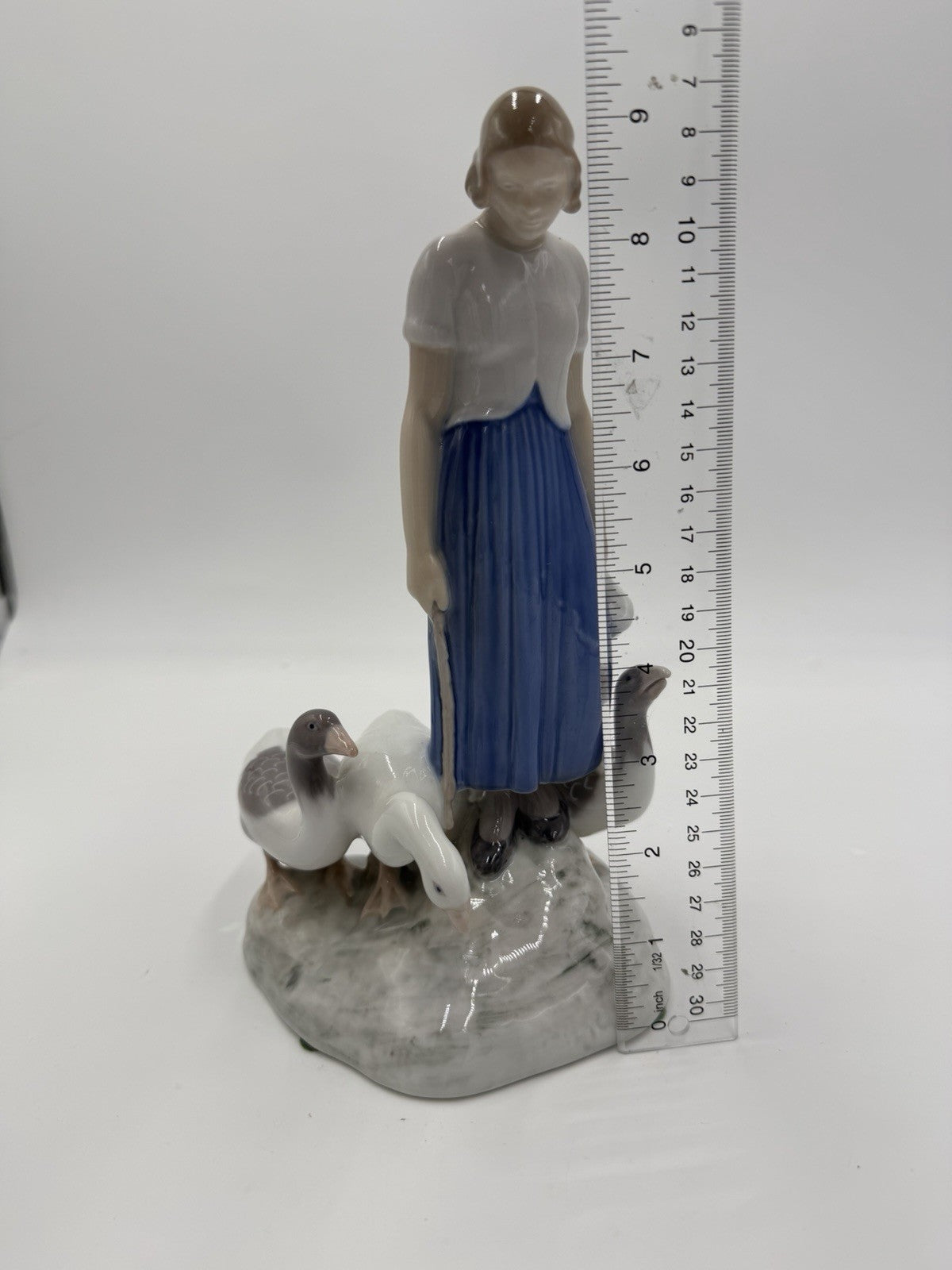 Large Bing & Grondahl Copenhagen Porcelain Denmark Girl & Geese 2254 Figurine 9”