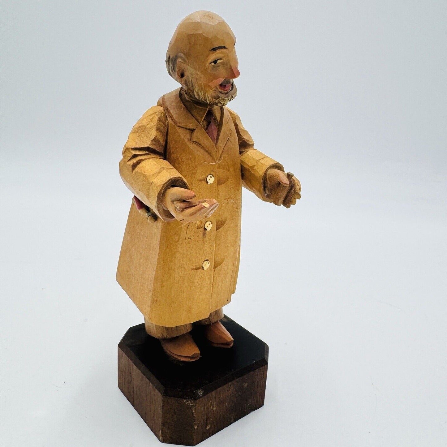 Vintage Anri Hand Carved Wood Doctor Figurine Pediatrics Medicine 6.75” Folk Art