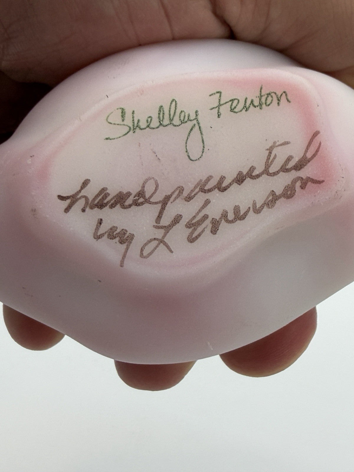 Fenton Rosaline Pink Satin Art Glass Bird Hand Painted Signed Shelley Fenton