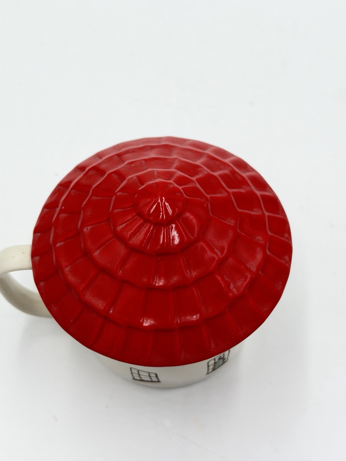 Anthropologie Cozy Home Red Village Rooftop Lid Christmas Coffee Tea Mug Rare