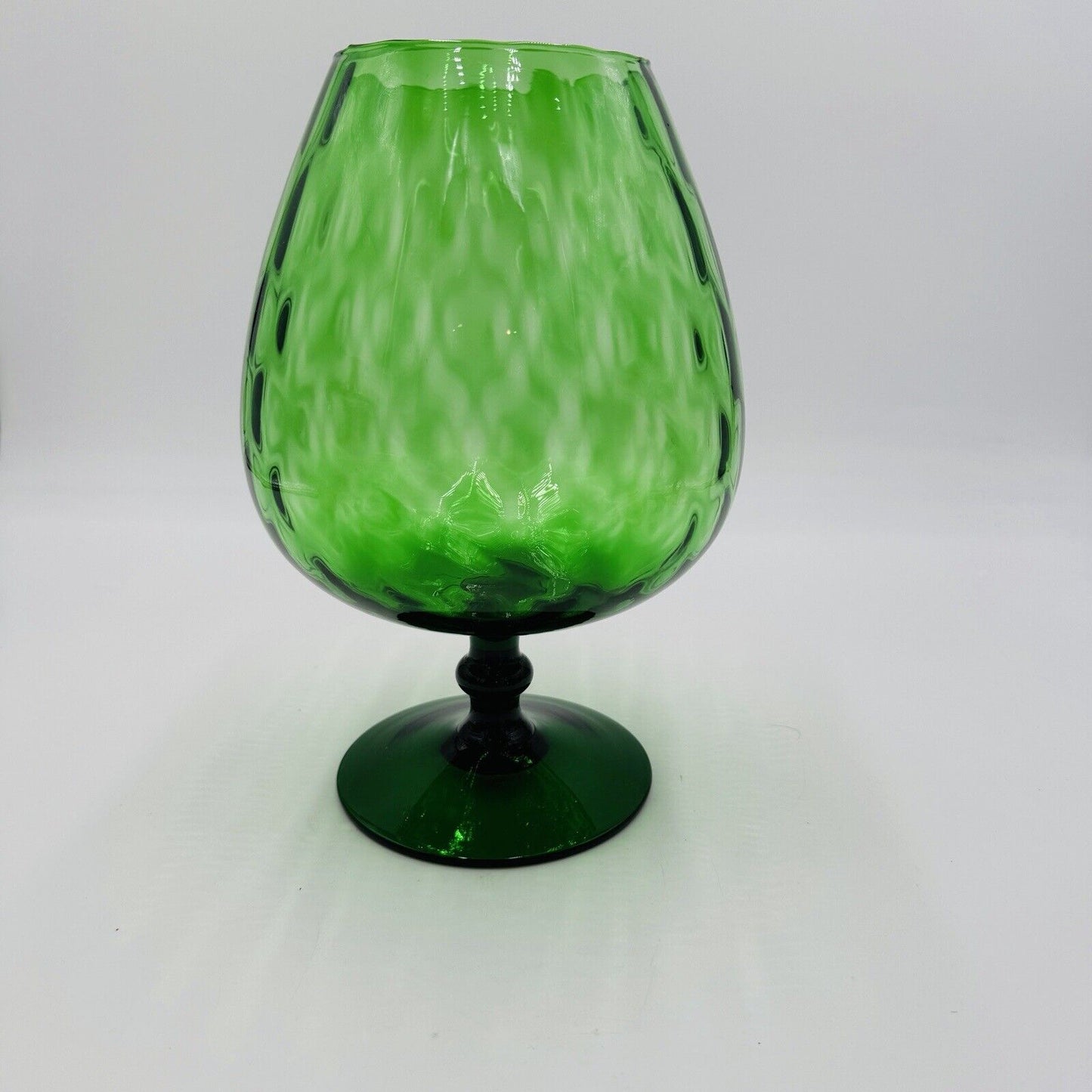 MCM Empoli Green Art Glass Lattice Optic Balloon Compote Footed Snifter Shape 9”