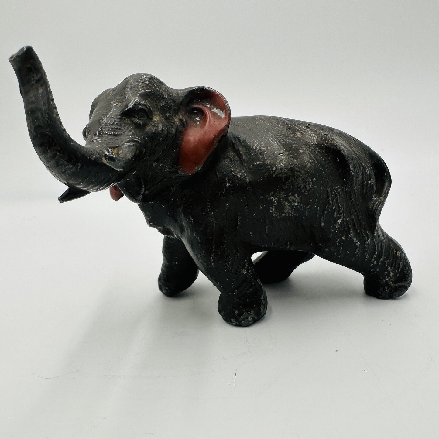 Elephant Figurine Trunk Up Realistic Japan Metal Red Ears Vintage Metal