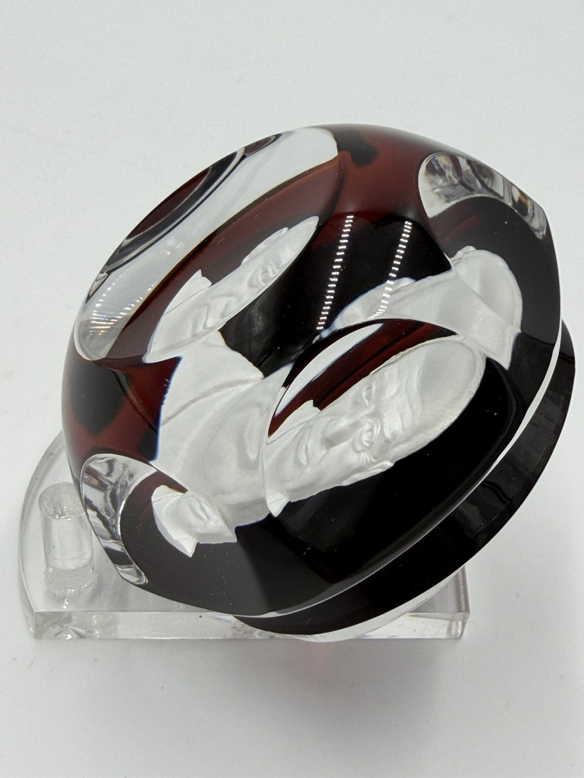 Baccarat France Crystal Adlai Stevenson Faceted Paperweight Red Signed