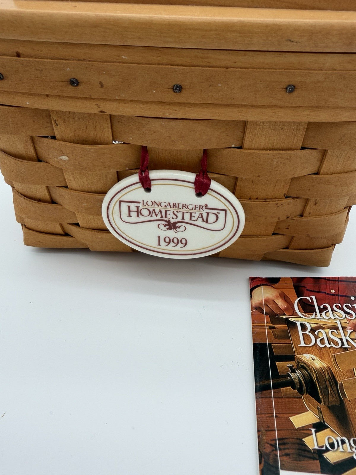 Vintage 1999 Longaberger Recipe Wood Woven  Basket w/Lid Plastic Insert Natural
