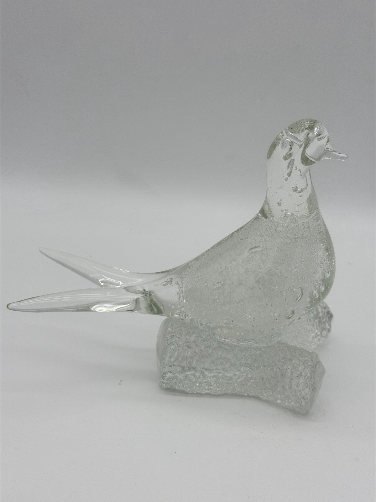 Murano Italy Art Glass Clear Bubble Seagull Bird On branch Figurine