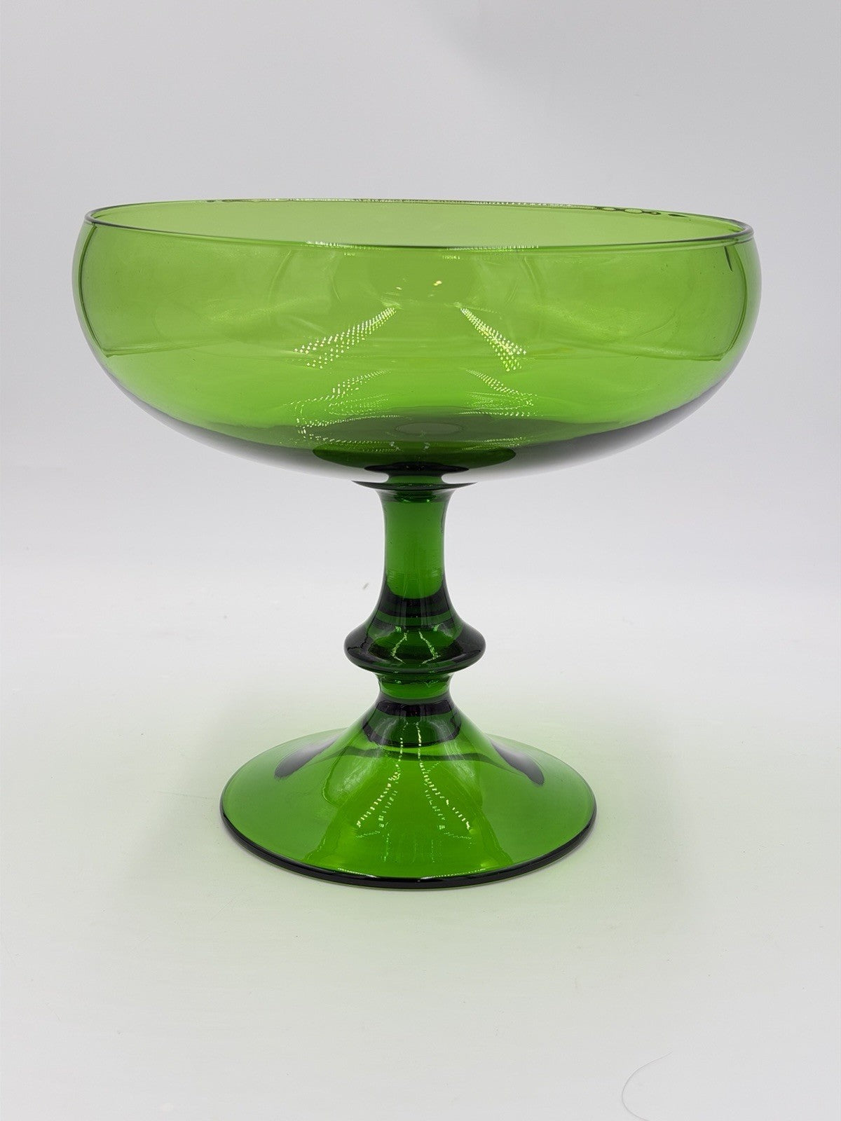 Vintage Empoli Art Glass Italy Green Emerald Compote Footed Bowl Pedestal