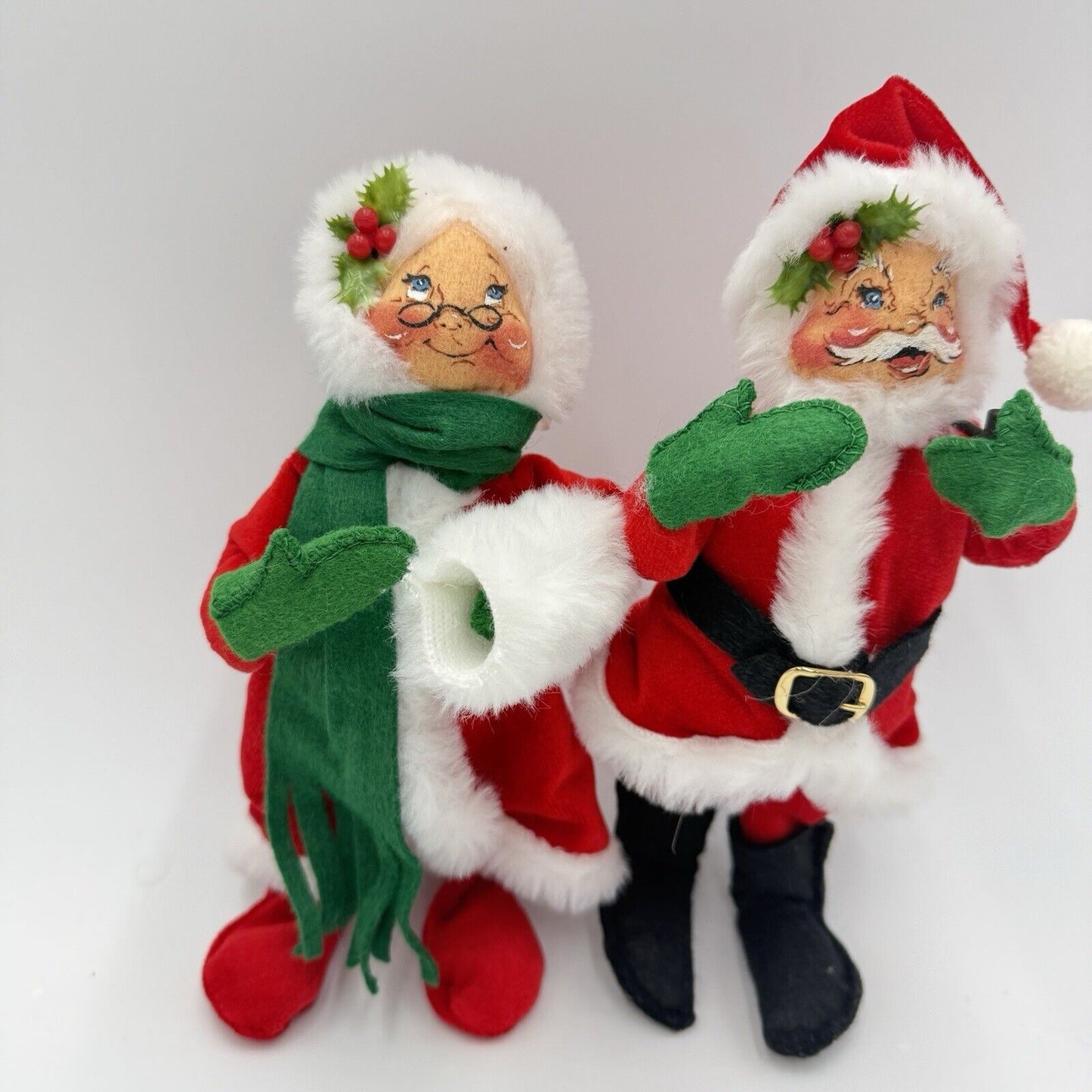 Annalee Vintage Dolls Mrs and Mr Claus Santa Plush Christmas 1963 Set 2 Pcs 9”