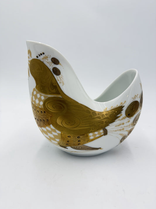 Bjorn Wiinblad Rosenthal Germany Vase Pheasant Quail White Gold Quatre Couleurs