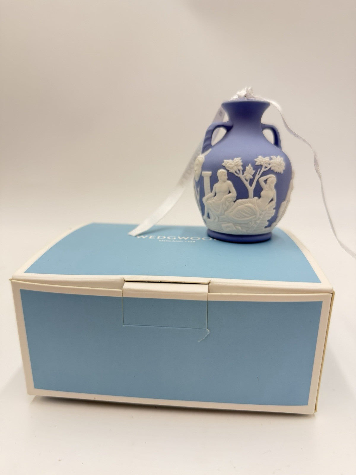 Wedgwood Jasperware Blue Miniature Vase Christmas Ornament Boxed
