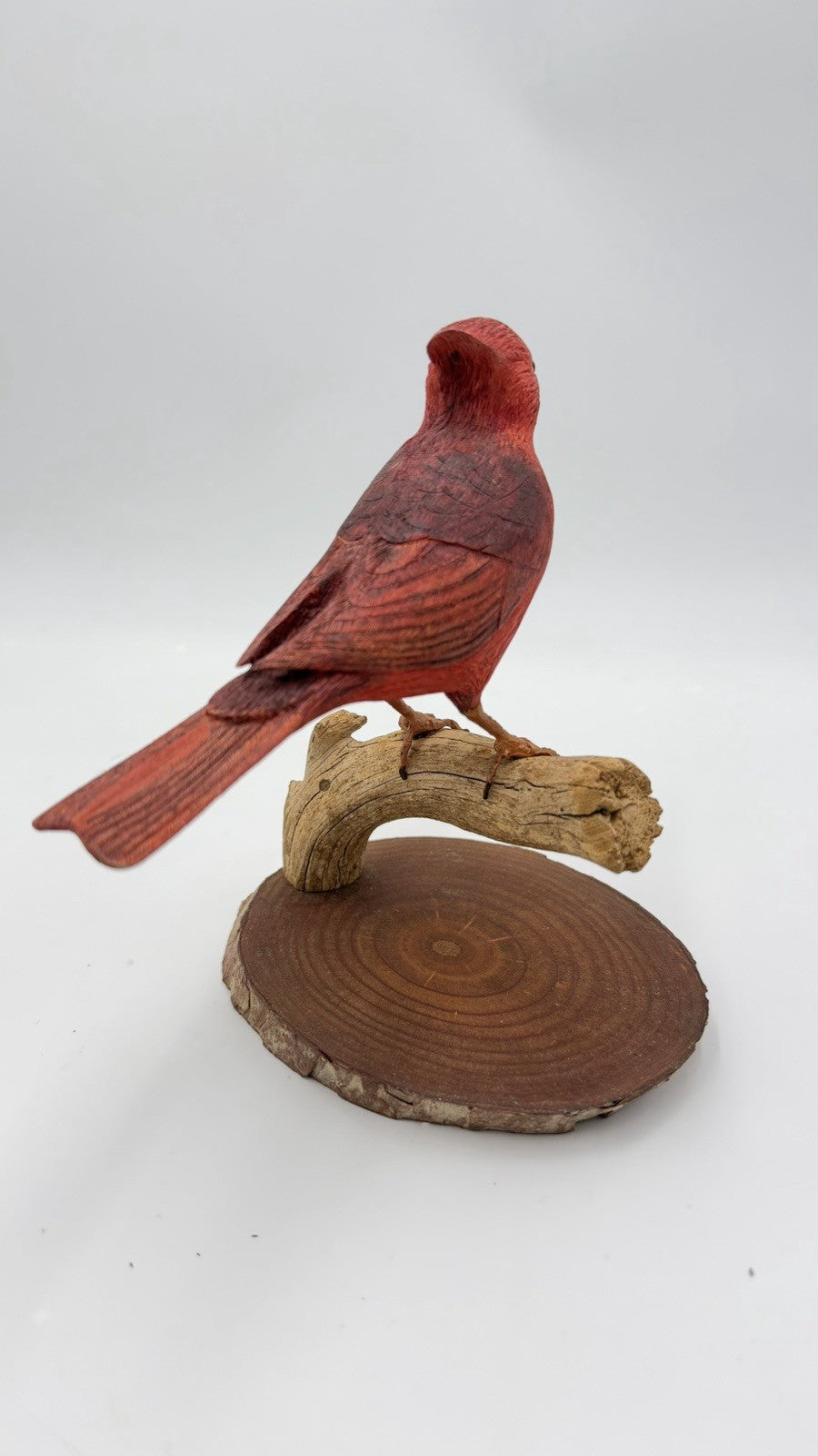 Folk Art Carved 1989 Northern Cardinal Red Wood Carved Bird Sculpture Signed 7.5