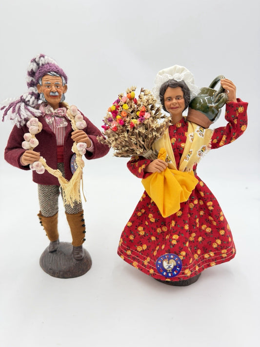 S.Peirano French Pottery Villagers Harvest Folk Art Terra Cotta 8.5” Figurines