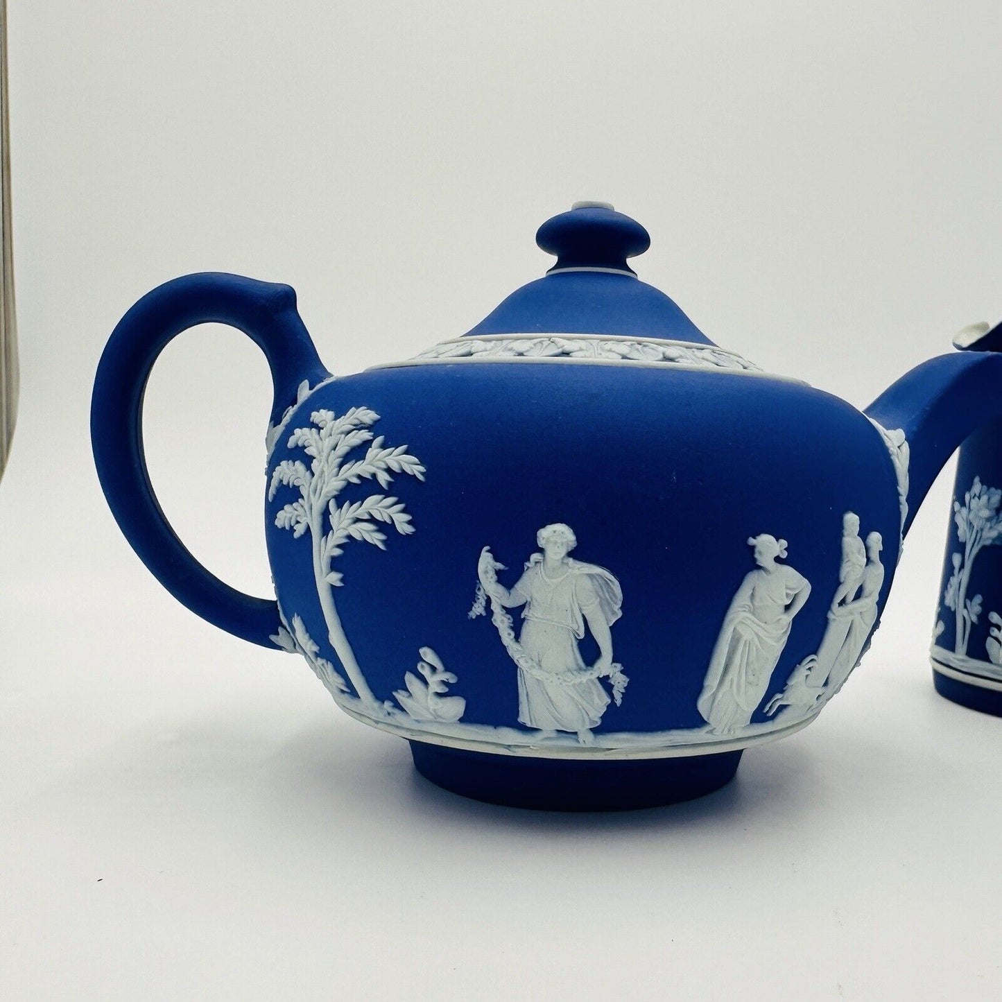 Wedgwood Teapot Sugar Bowl Pitcher Dipped Cobalt Blue #43 Set Jasperware