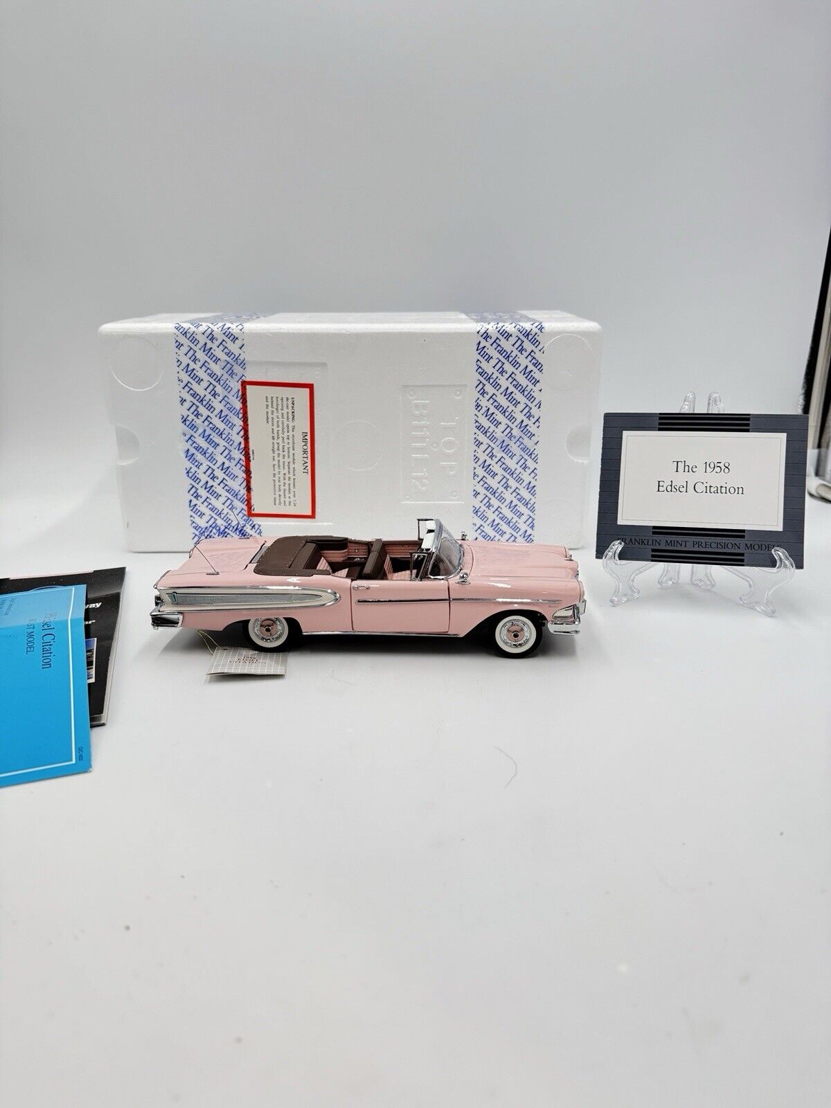 Franklin mint 1958 Ford Edsel Citation convertible 1:24 scale diecast Pink New