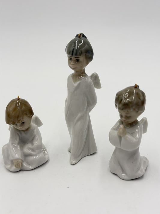 Vintage Lladro Spain Porcelain Angels Cherubs Miniature Christmas Ornaments Set