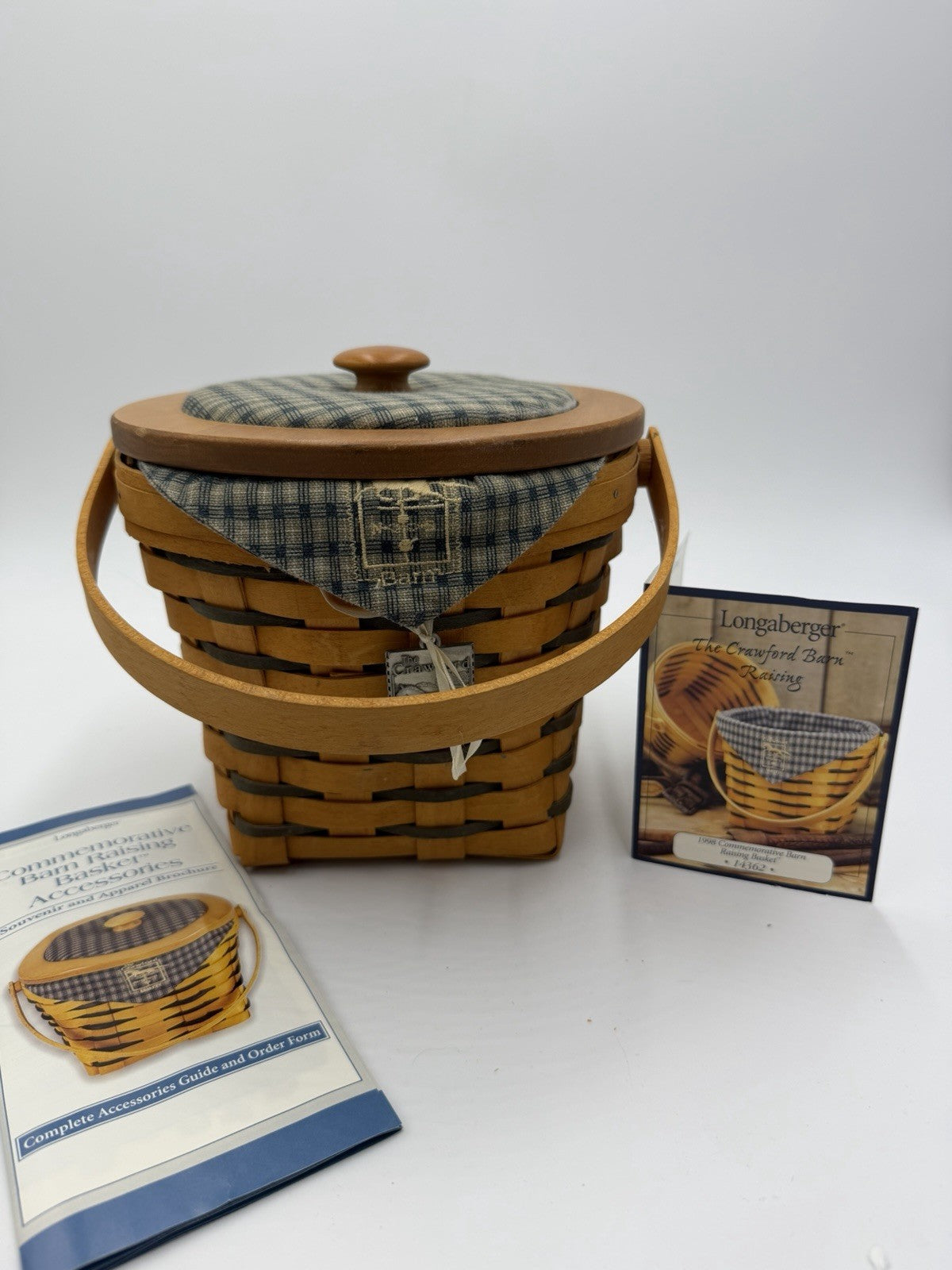 Longaberger Crawford Barn Raising Basket Tie-on Liner Protector Lid Vtg Horse