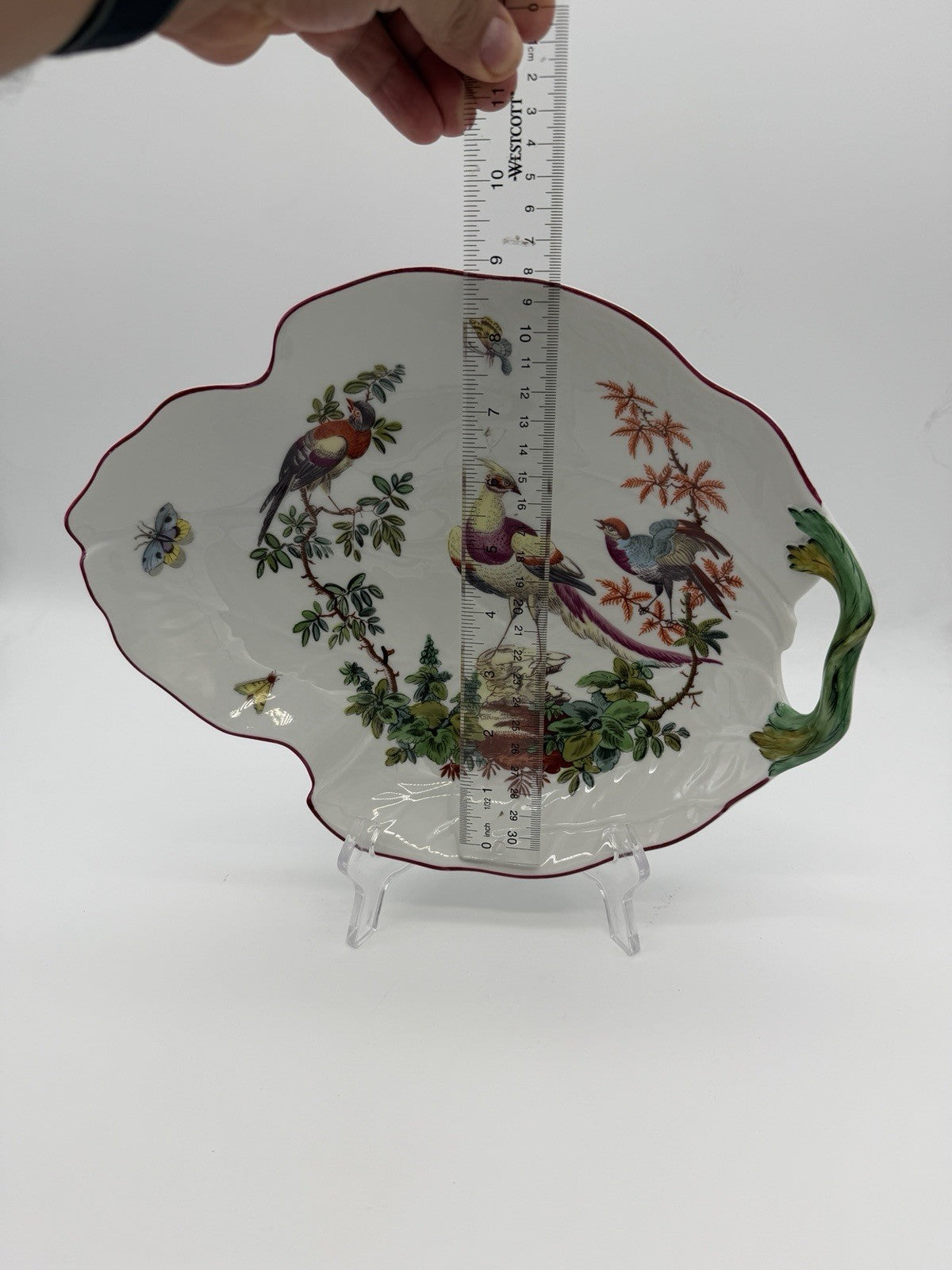 Mottahedeh Williamsburg Porcelain Chelsea Birds  Leaf Bowl Portugal Large Vtg