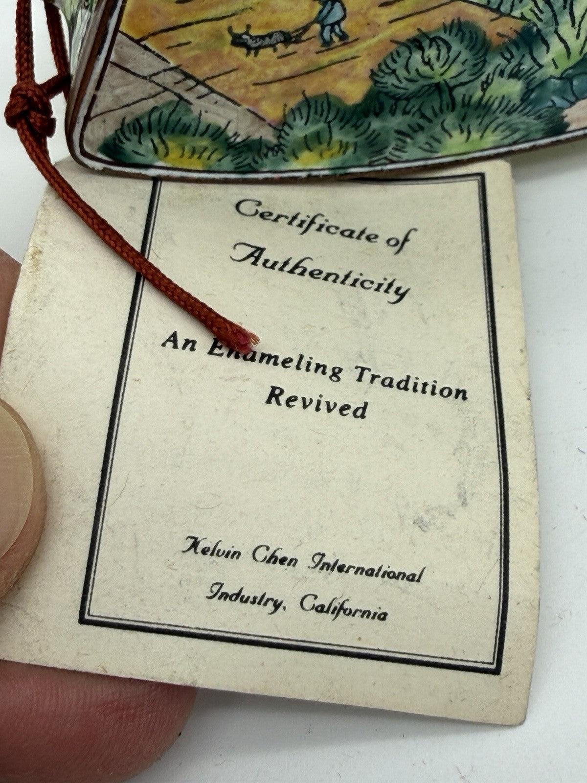 Kevin Chen Hand Painted LANDSCAPE W/ PLOUGHMAN ENAMEL #382 Miniature Teapot COA