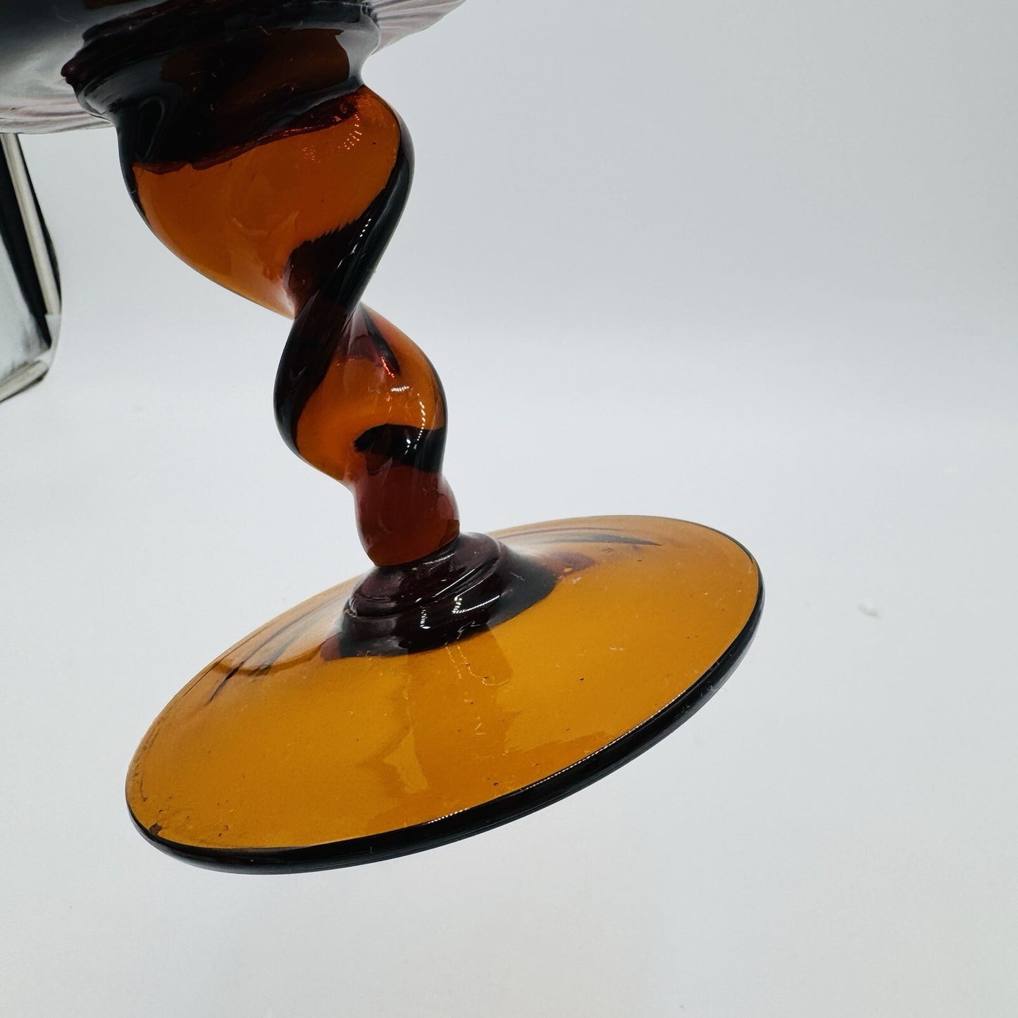 MCM Empoli Art Glass Italy Amber Optic Footed Twisted  Swirl Stem Vase Compote