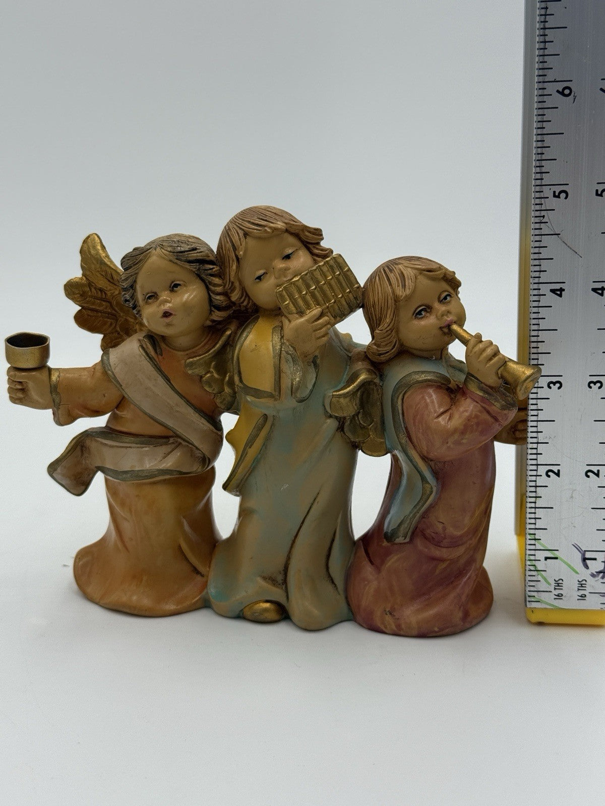 FONTANINI Italy 5" MUSIC CHERUB ANGELS Candle Holder #5570 PVC Painted Figurine