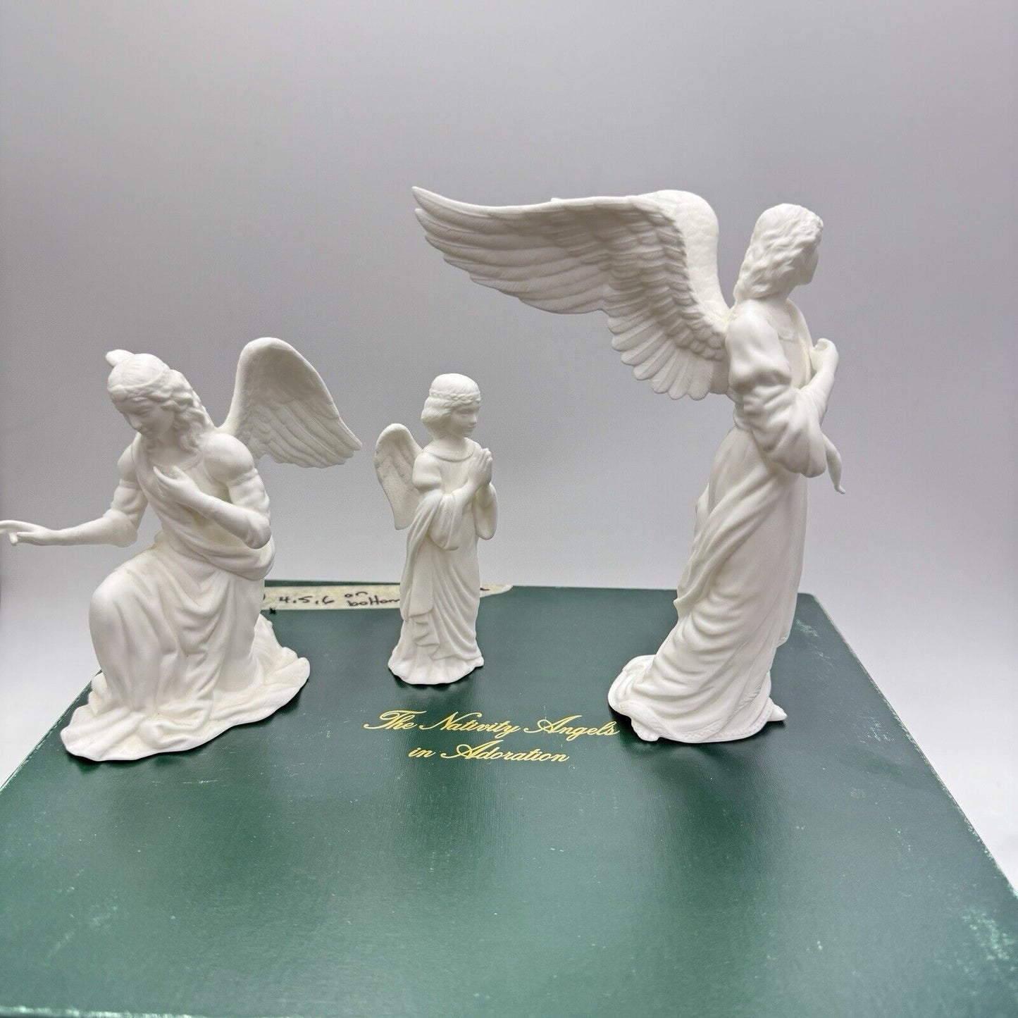 Lenox The Nativity White Bisque Angels Set Figurines Porcelain 1989 Vtg Box 8”