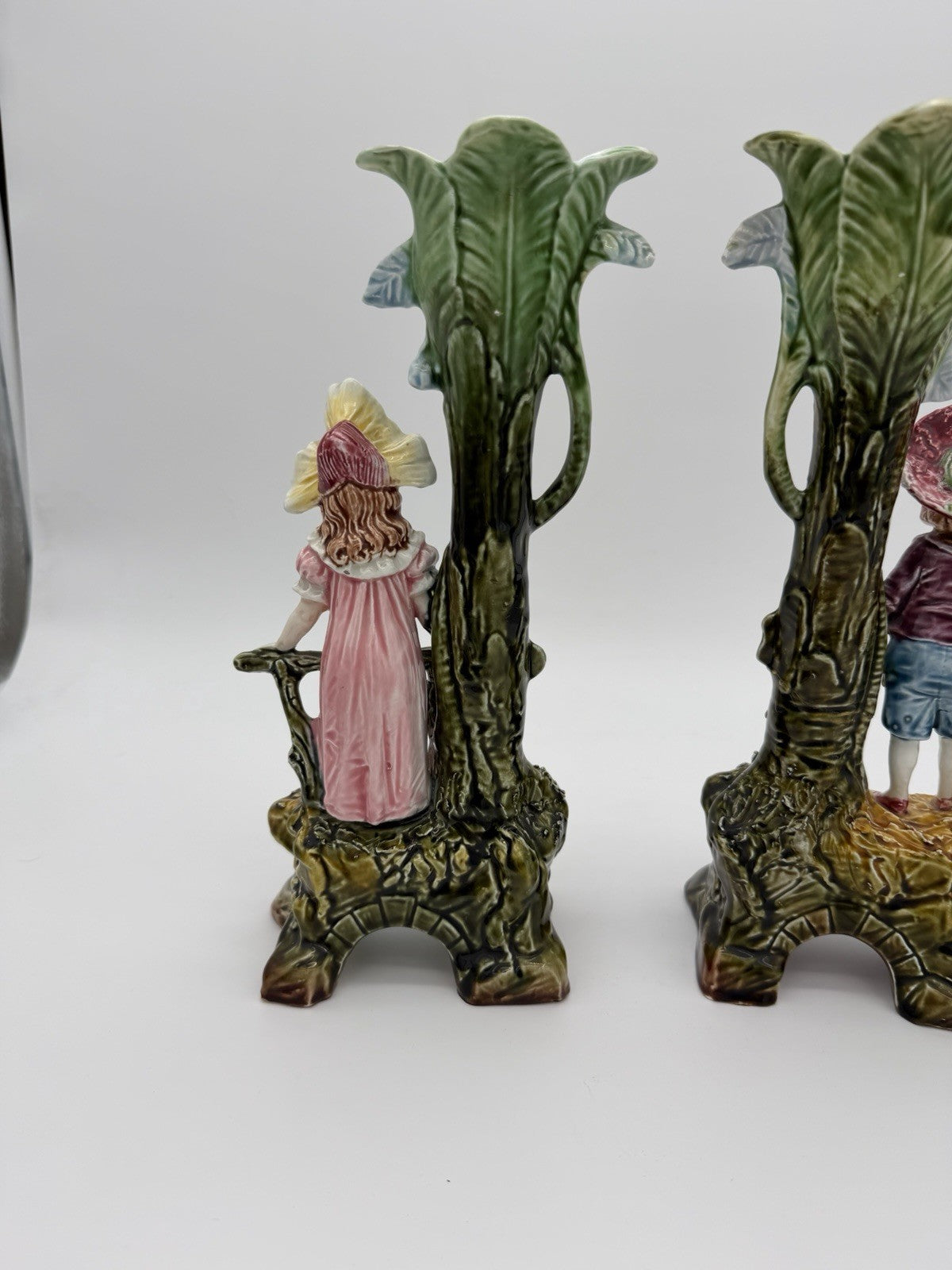 Antique Brothers Urbach Teplitz Bohemian Austrian Majolica Boy Girl Vase 11”