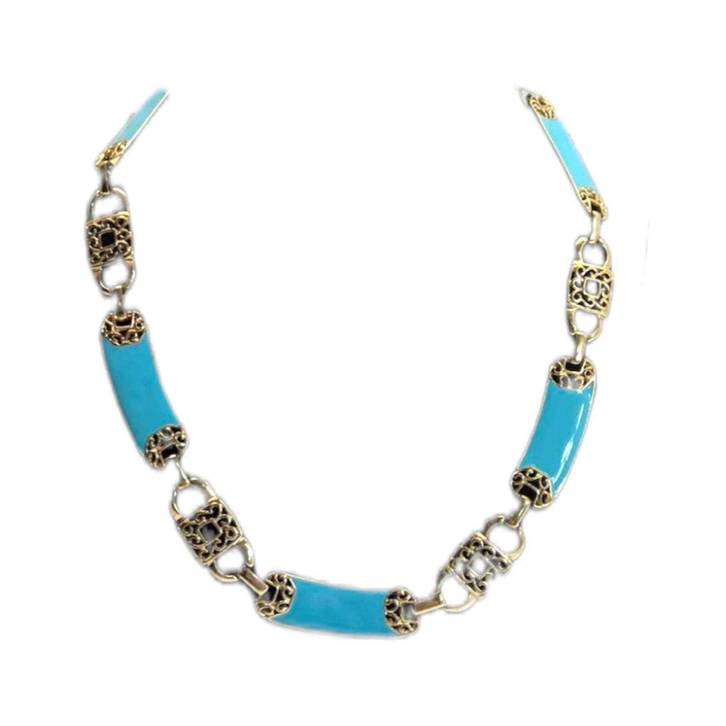 Necklace Turquoise Women's Jewelry Metal Silver Tone Settings Hangs Flat