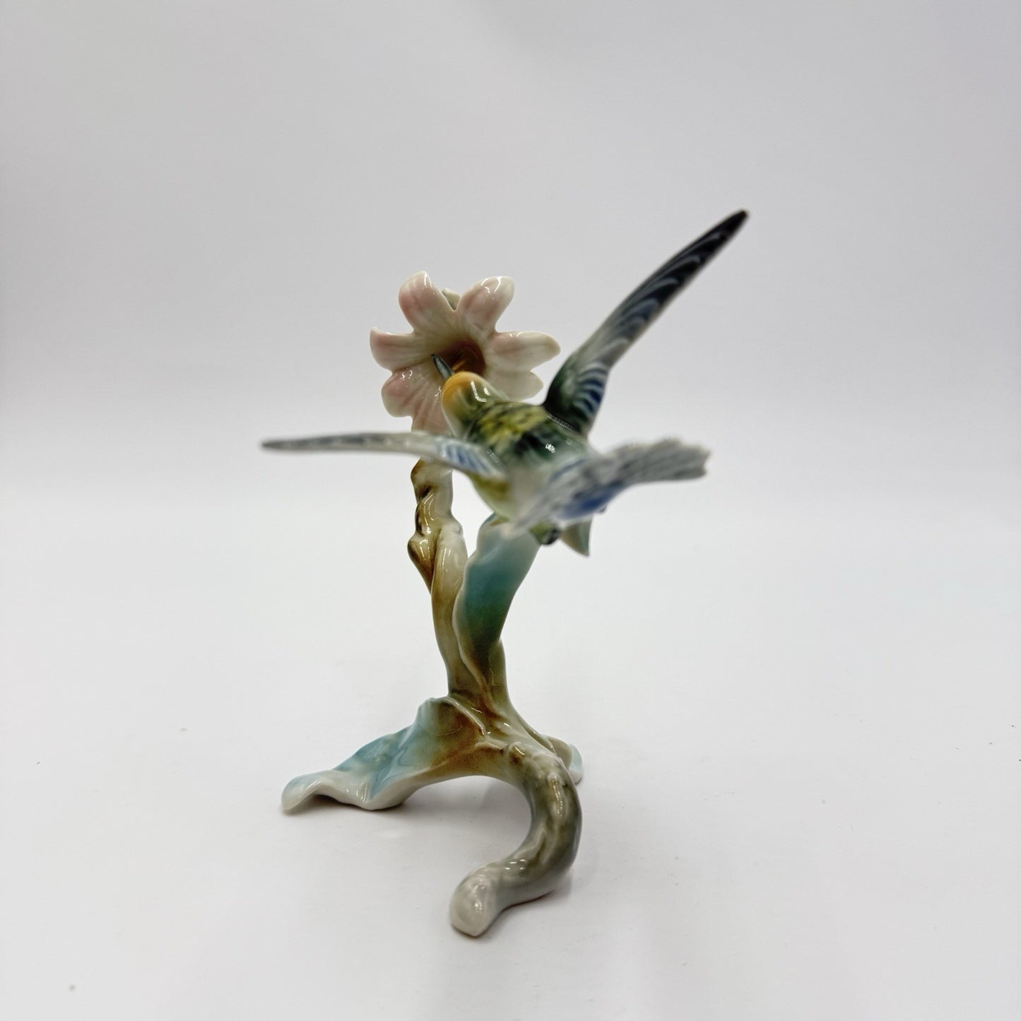 Antique Alka Kaiser Bochmann Hummingbird at Flower Blossom Glossy Figurine 323