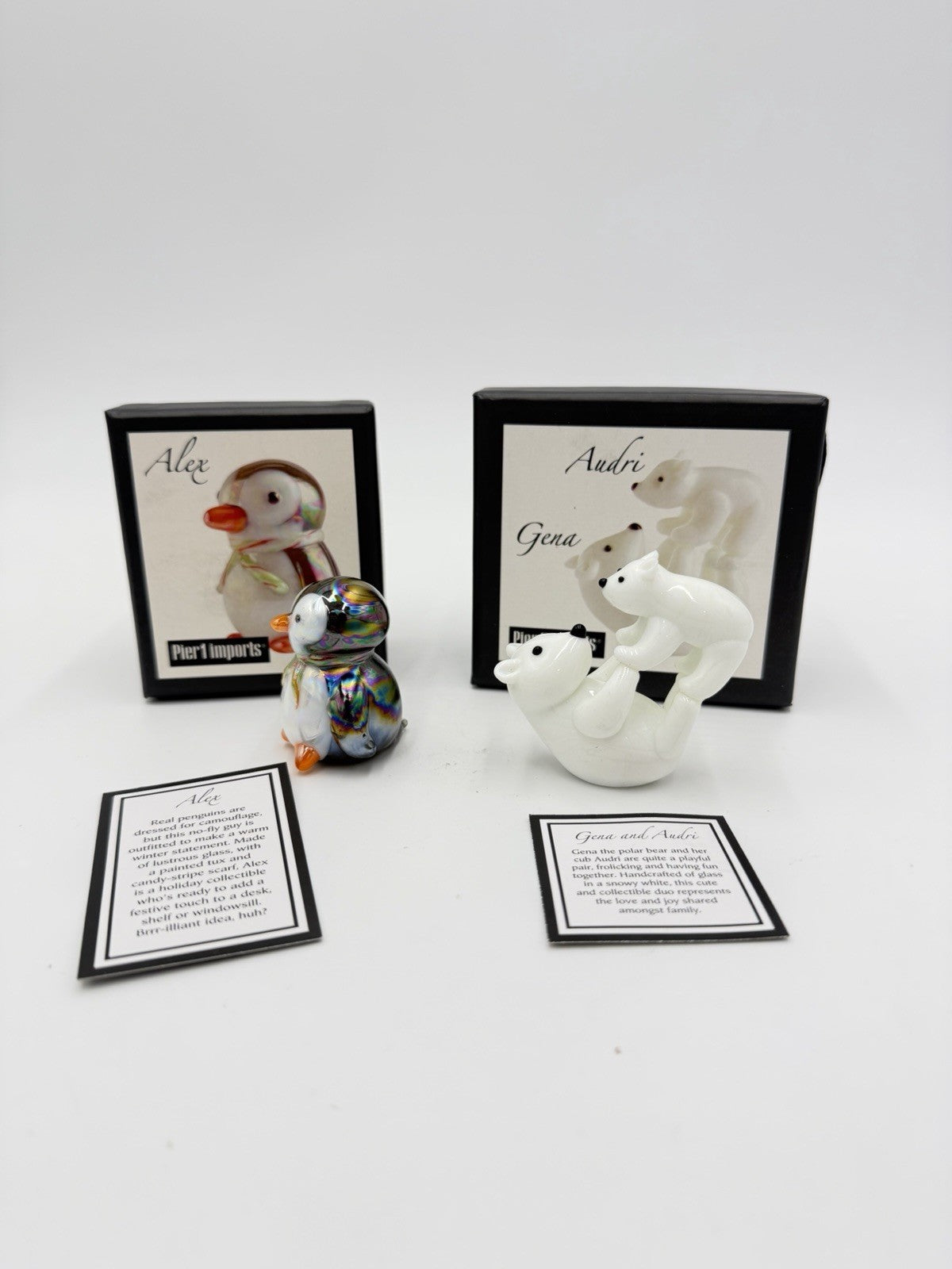 Vintage Pier 1 Imports Art Glass Penguin Alex & Gena Audri Polar Bear Figurines