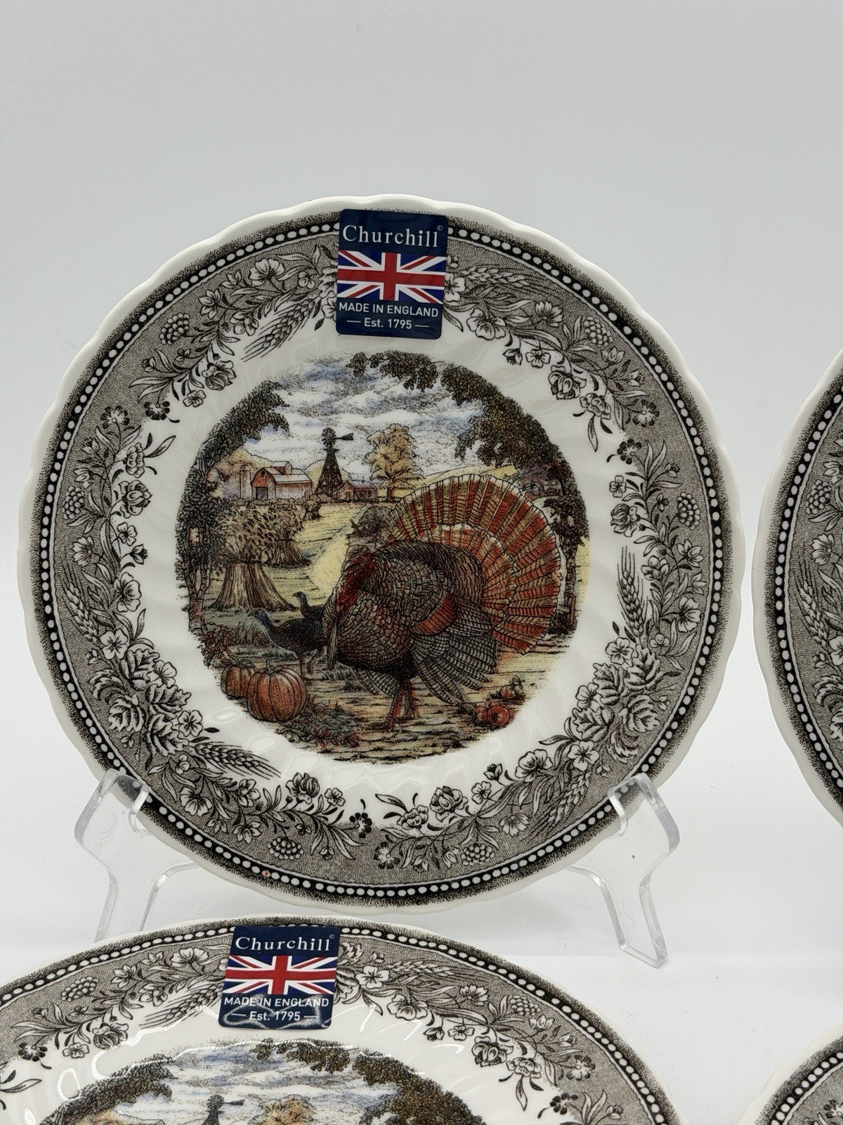 ROYAL WESSEX England porcelain Harvest Festival turkey salad plates set 4