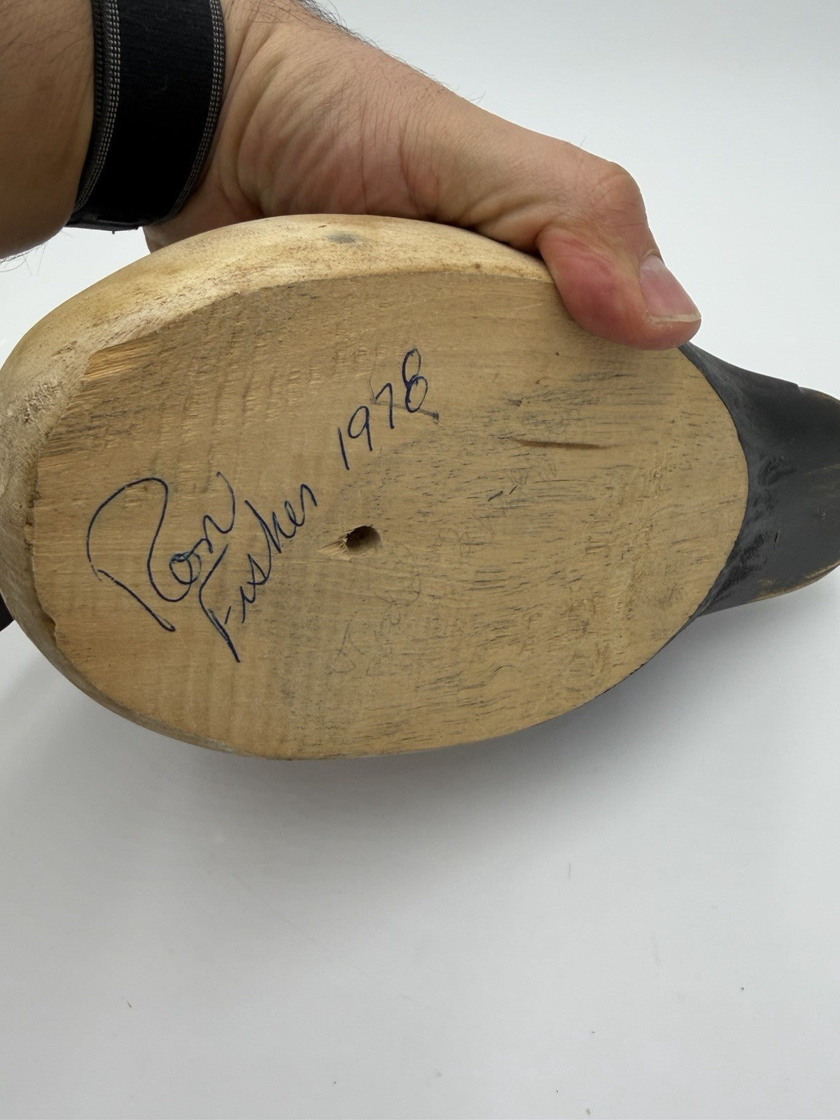 Vintage Ron Fisher Duck Decoy Wood Glass Eyes Swivel Head Folk Art Carved Signed