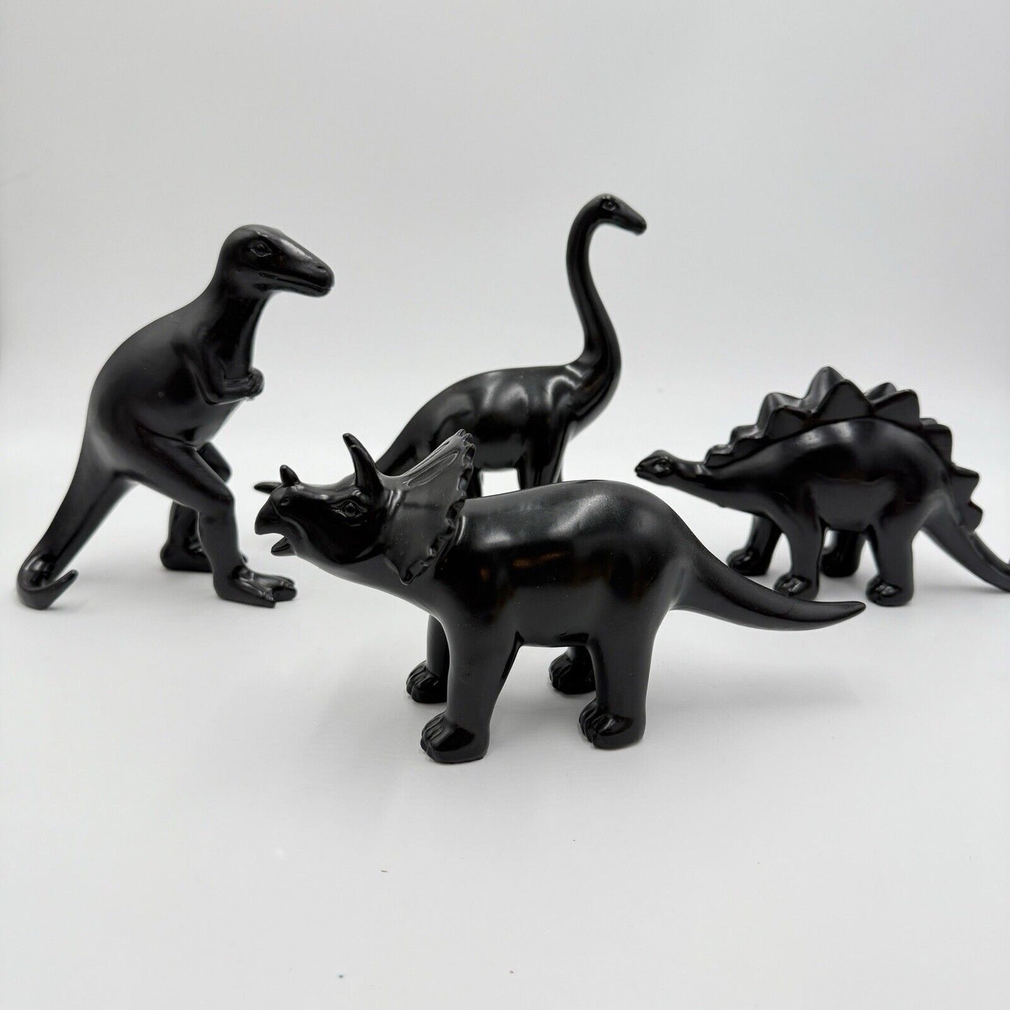 Wooden Dinosaurs Black Solid Carved Set 7” Toys Decor Painted Art Figurines