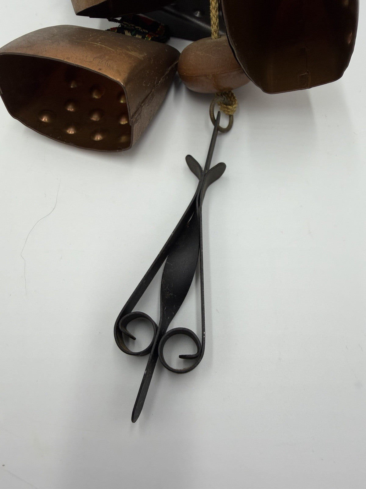 Vintage West Germany Hanging Cowbells Wind Chime 12” 3 Bells Rustic Copper