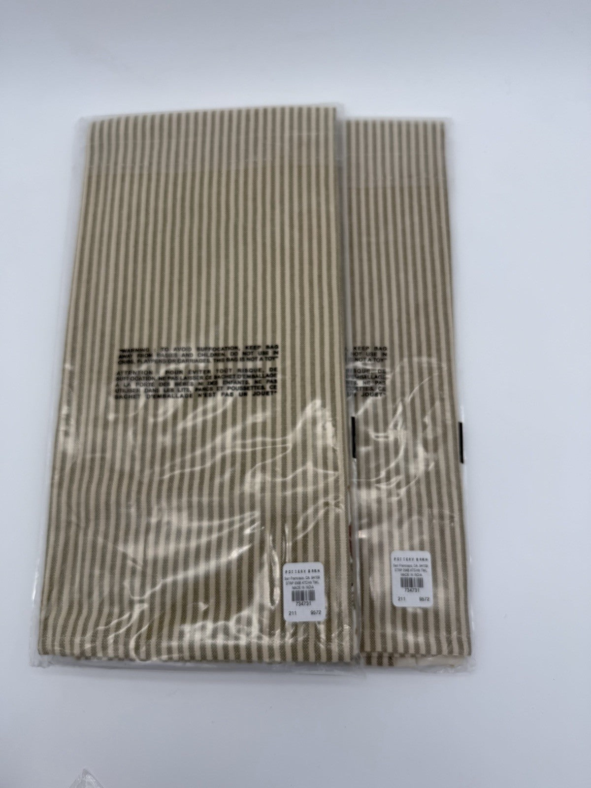 Pottery barn stripe embroidered floral kitchen towel Cotton Beige Flowers Set 2