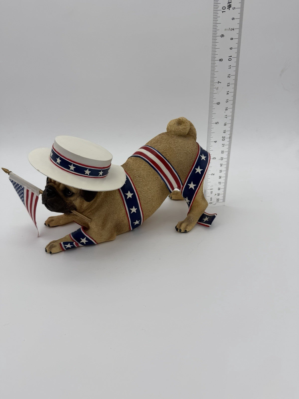 Rare Danbury Mint Patriotic Pug Dog Figurine 10” American Flag Resin Painted