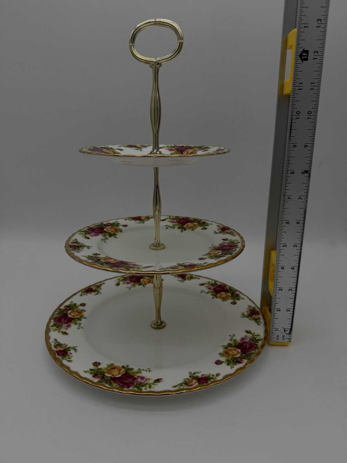 Royal Albert 3 Tier Old Country Roses England Dessert Stand Porcelain 13”vintage