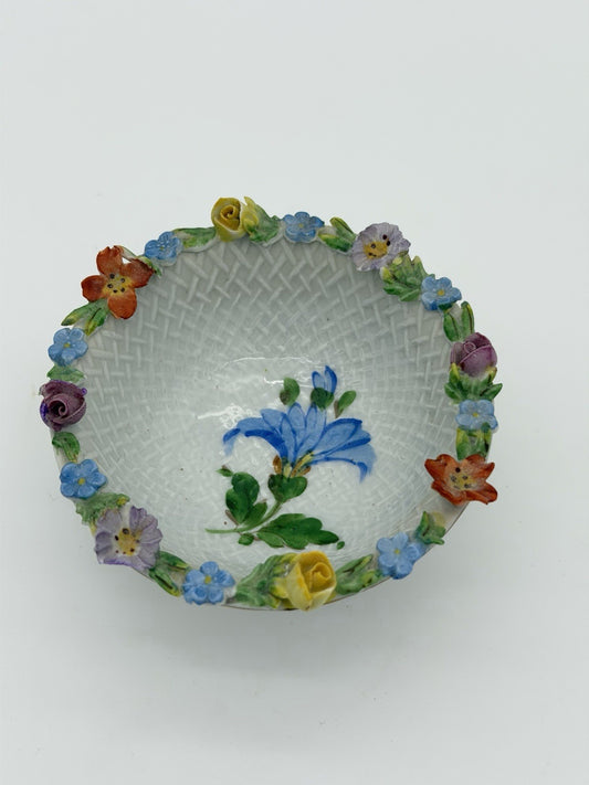Rare Antique Dresden Porcelain Carl Thieme Flowers Bowl 2”Hx4” Germany Painted