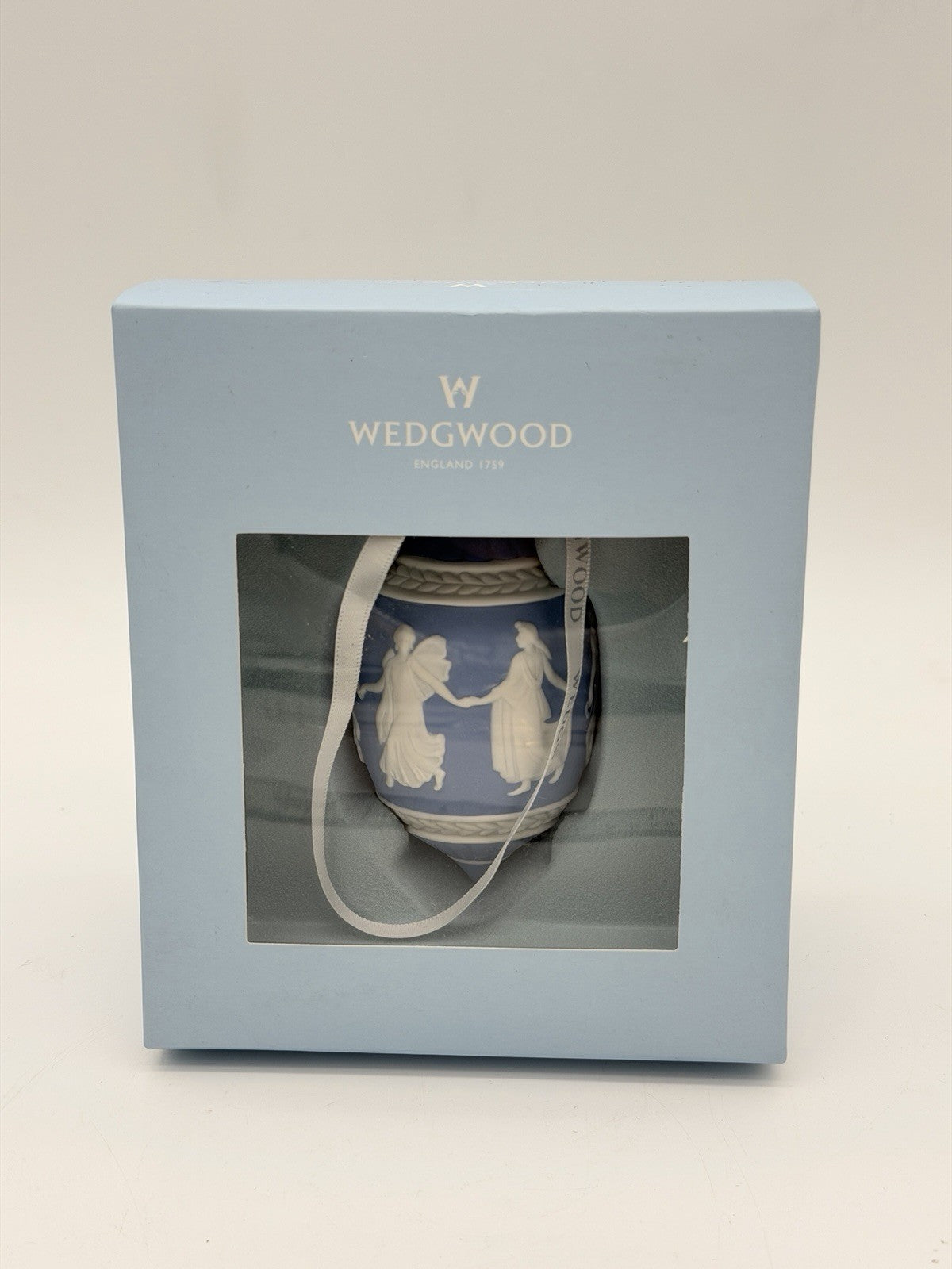 Wedgwood Jasperware Dancing Hours Blue/white Christmas Ornament Porcelain Boxed