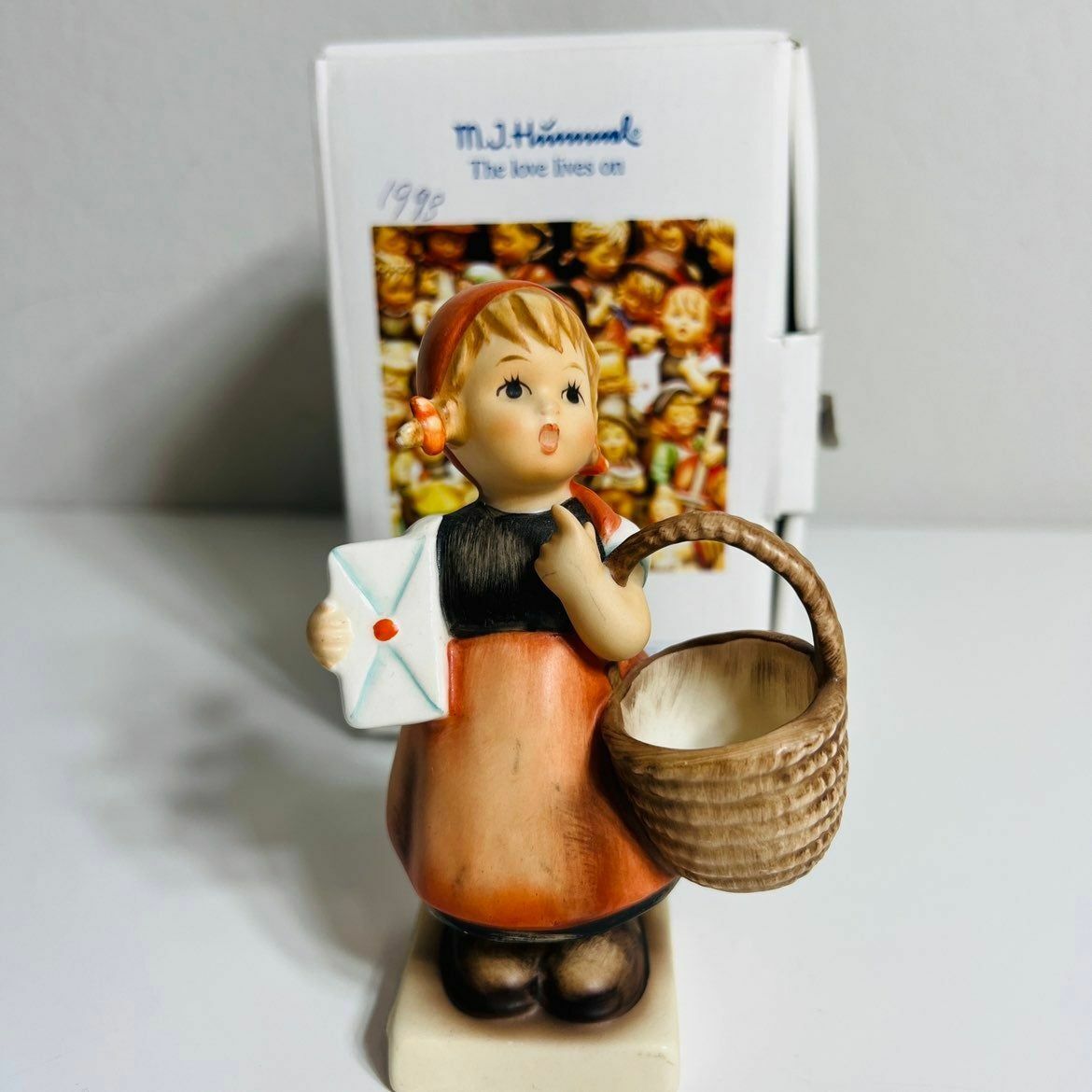 Goebel Hummel Figurine Girl with Letter Meditation Mailing Basket German Decor