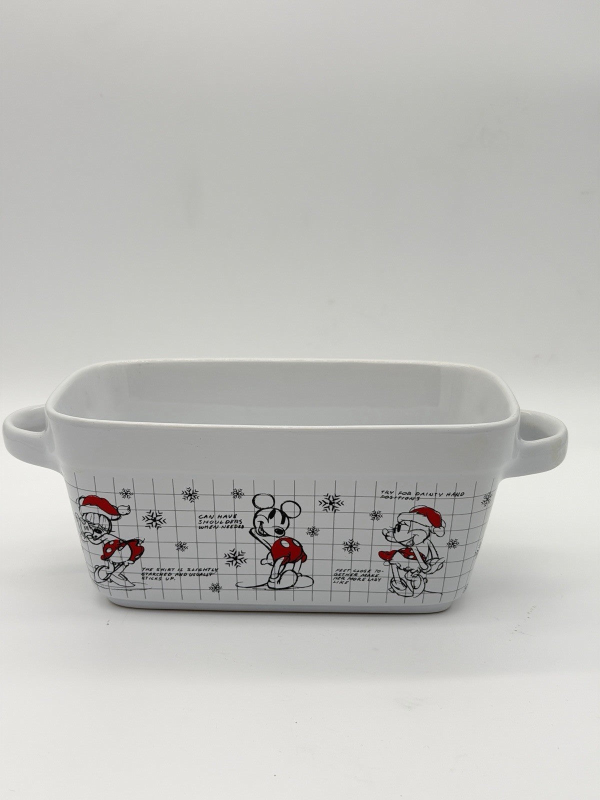 Disney Mickey Minnie Mouse Christmas Sketchbook Loaf Pan Bowl Porcelain