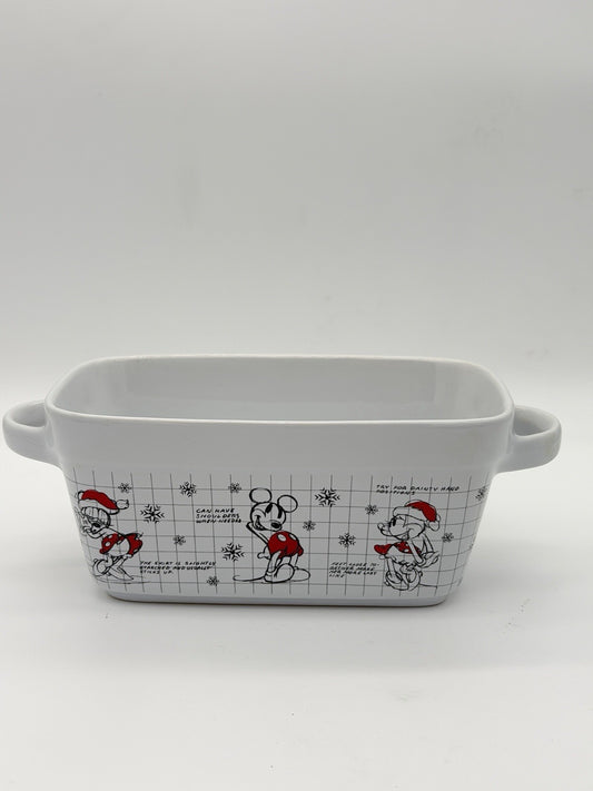 Disney Mickey Minnie Mouse Christmas Sketchbook Loaf Pan Bowl Porcelain