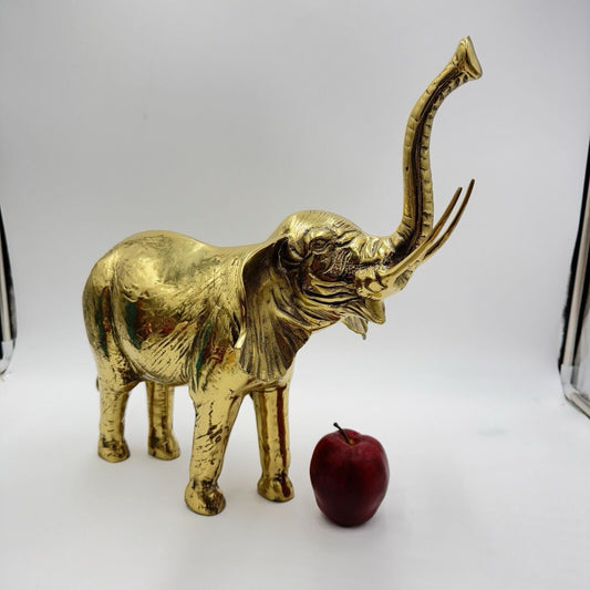 Solid Brass Elephant Sculpture Large 15”Tall Trunk Up Made In Korea Gold Heavy