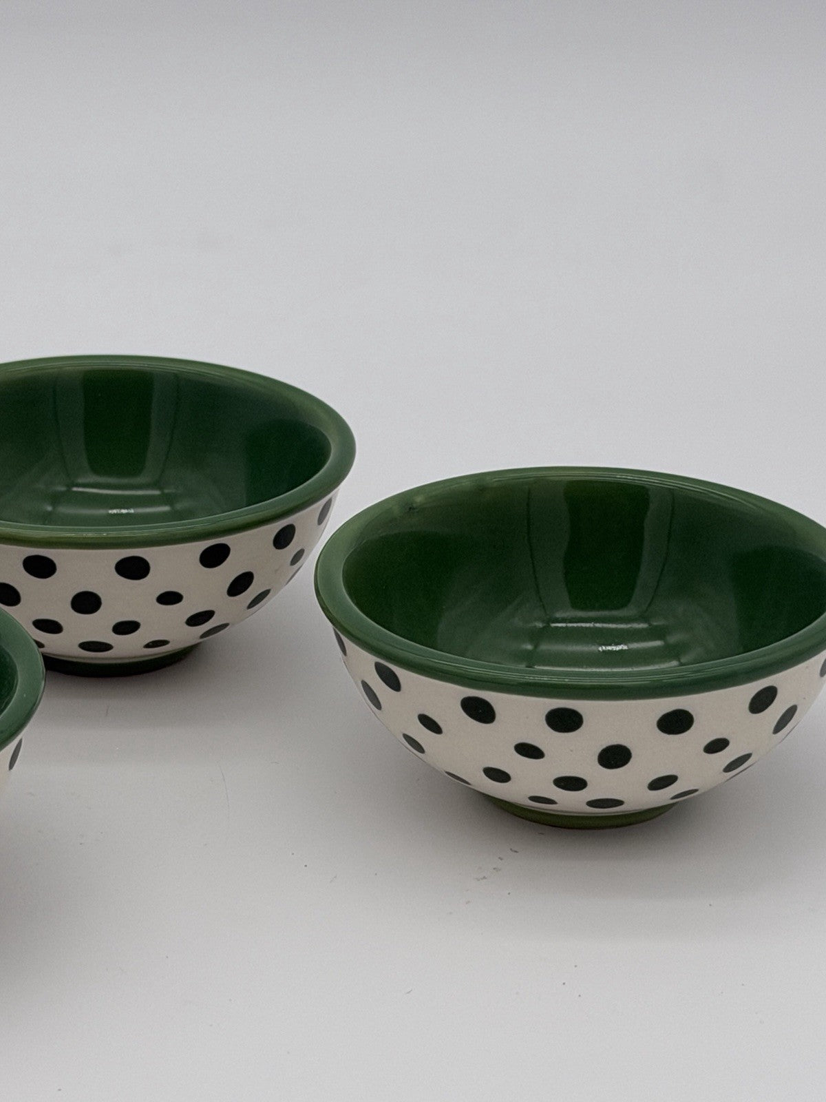 Pioneer Woman Green Flea Market Cerami Retro Dot Green Dipping Bowls 3.125 Rare