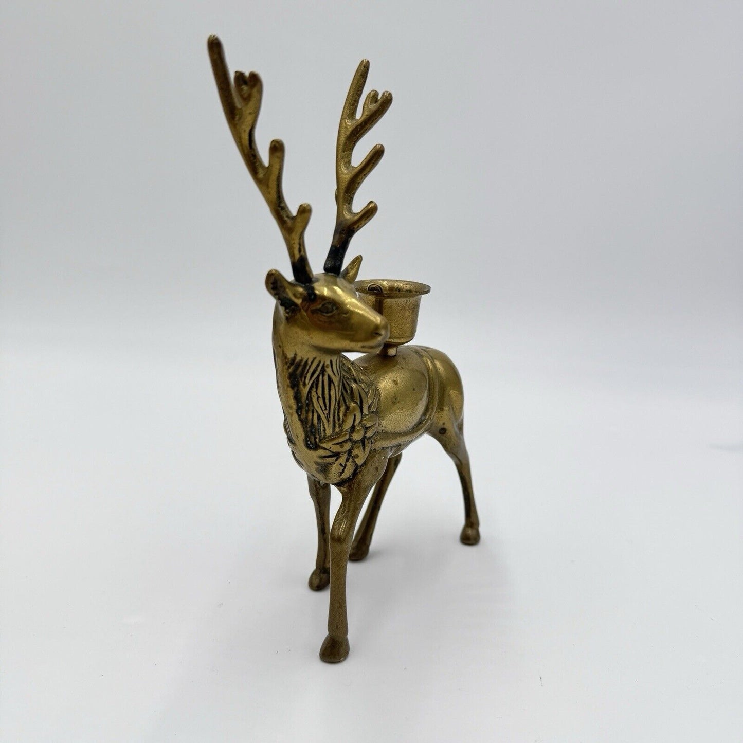 Vintage Brass Deer Statue Figurine Vastu Feng Shui 8” Candle Holder Christmas