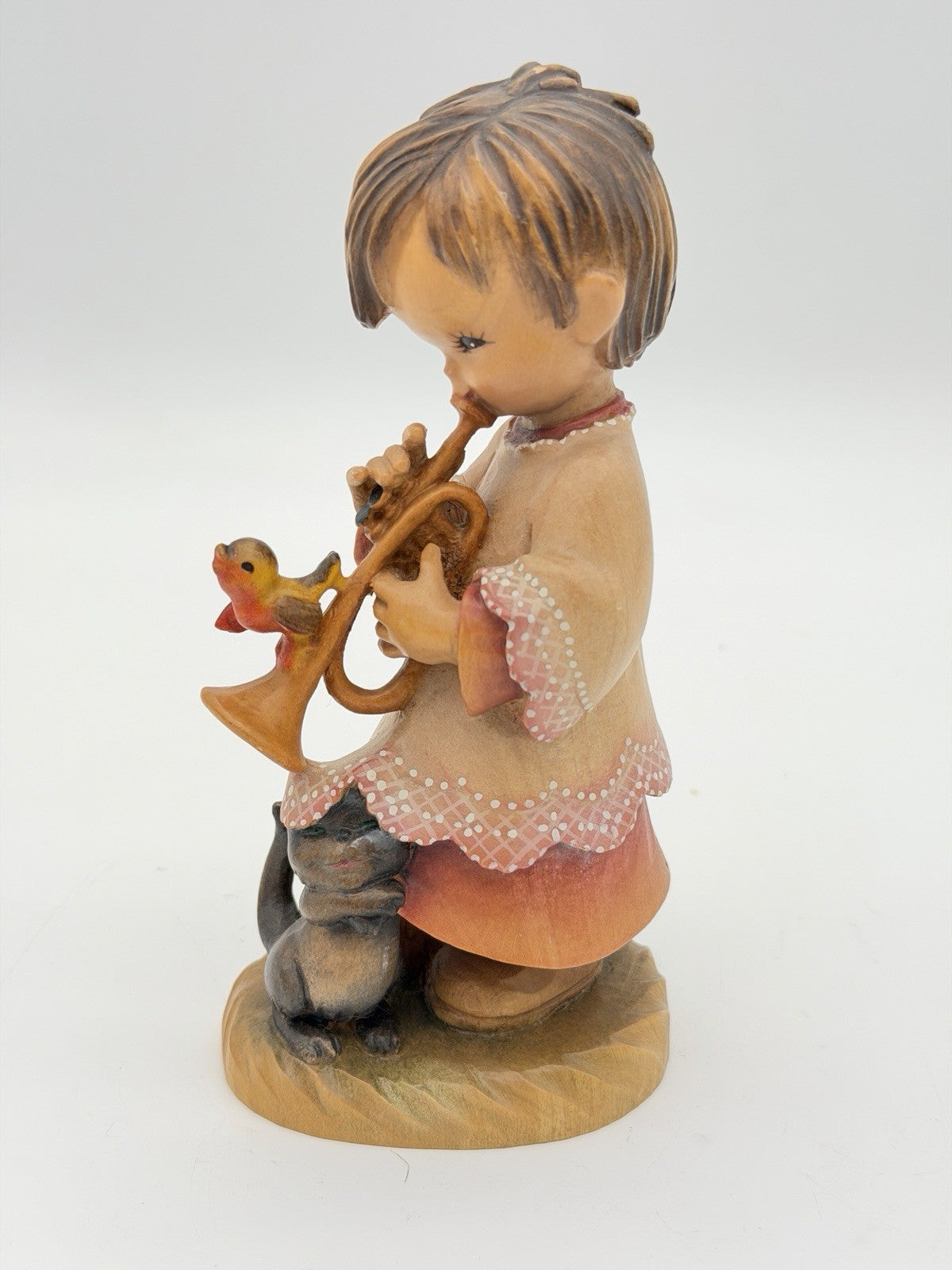 ANRI Italy Folk Art Hand Wood Carved Trumpeter Painted Figurine Vtg 6.25"