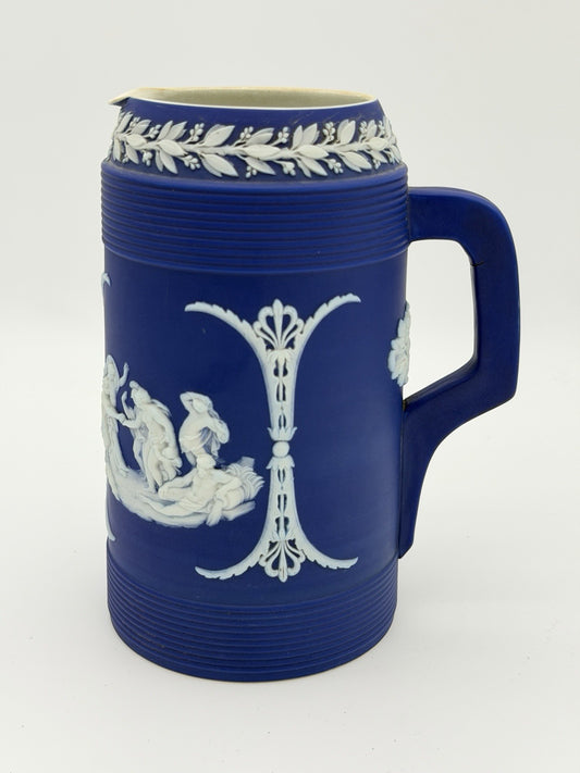 Antique Wedgwood Jasperware Dipped Blue Pitcher 7.5” Trojan Jug England Large
