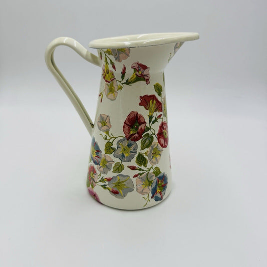 Mackenzie Childs 3 CUP MORNING GLORY Enameled Pitcher Floral Garden 8.5in