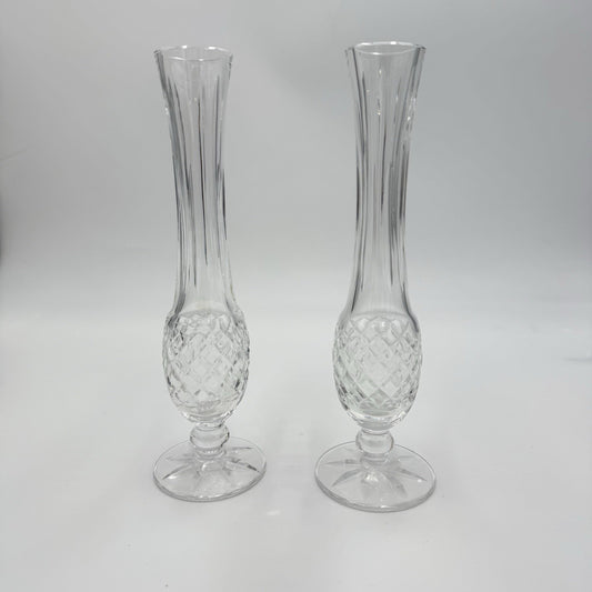 Vintage Waterford Crystal Lismore Alana 9 1/2" Pedestal Footed Bud Vase Pair