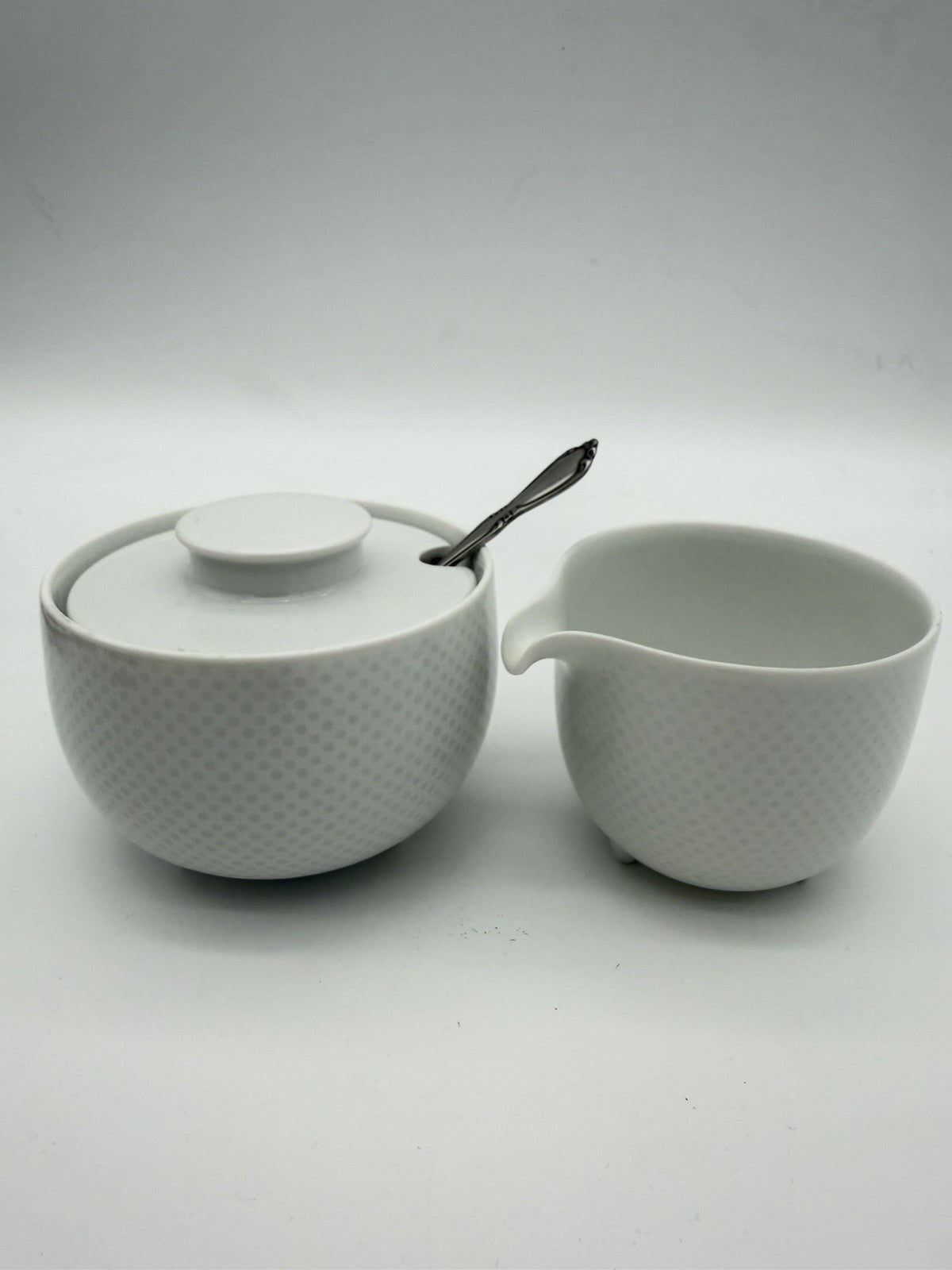 Rosenthal Porcelain Studio Linie Germany Sugar Bowl & Creamer White Glossy Vtg