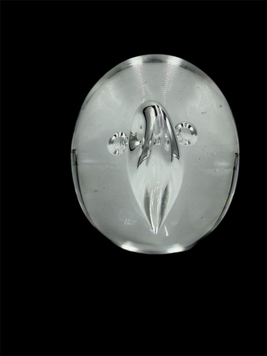 Vintage Åhus Ahus Sweden Art Glass Abstract 1993 Clear Paperweight 3.5in