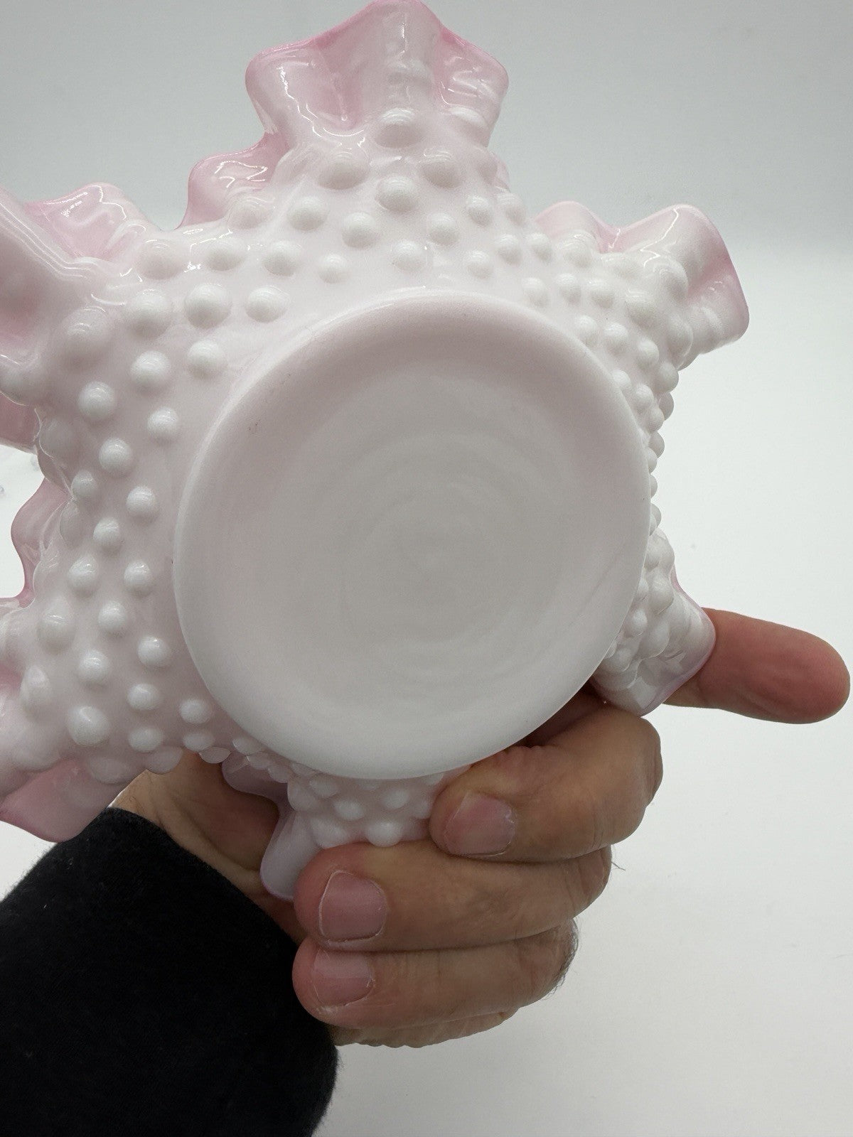Vtg Fenton Art Glass Cranberry Opalescent Hobnail Ruffled Bowl & Pitcher